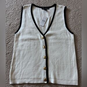 Ann Taylor White and Black Button-Down Vest